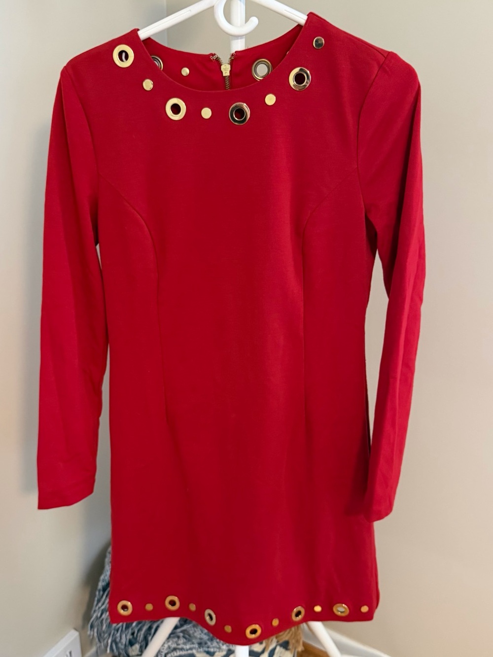 Michael Kors Red Long Sleeve Dress with Gold Accents